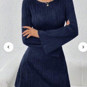 Backless Bell Sleeve Dress - Navy Blue